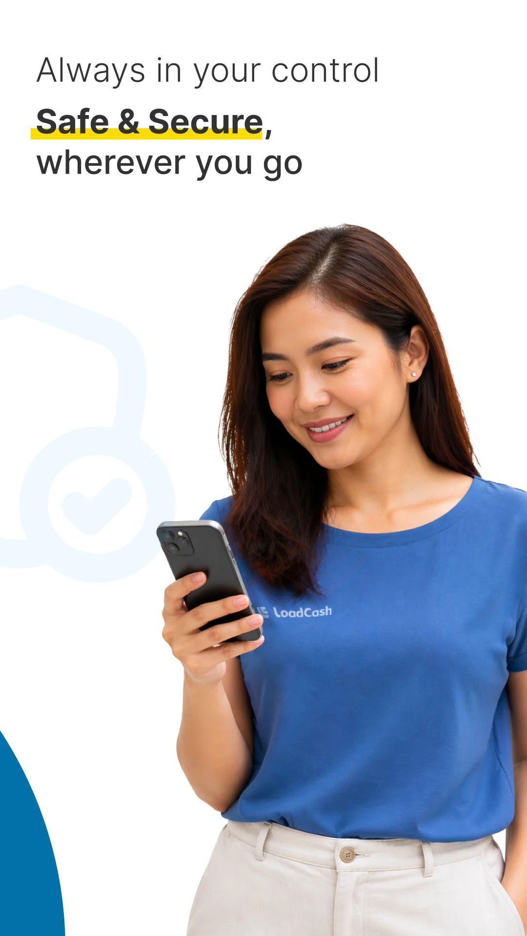 LoadCash banner: Always in your control, Safe and Secure, wherever you go